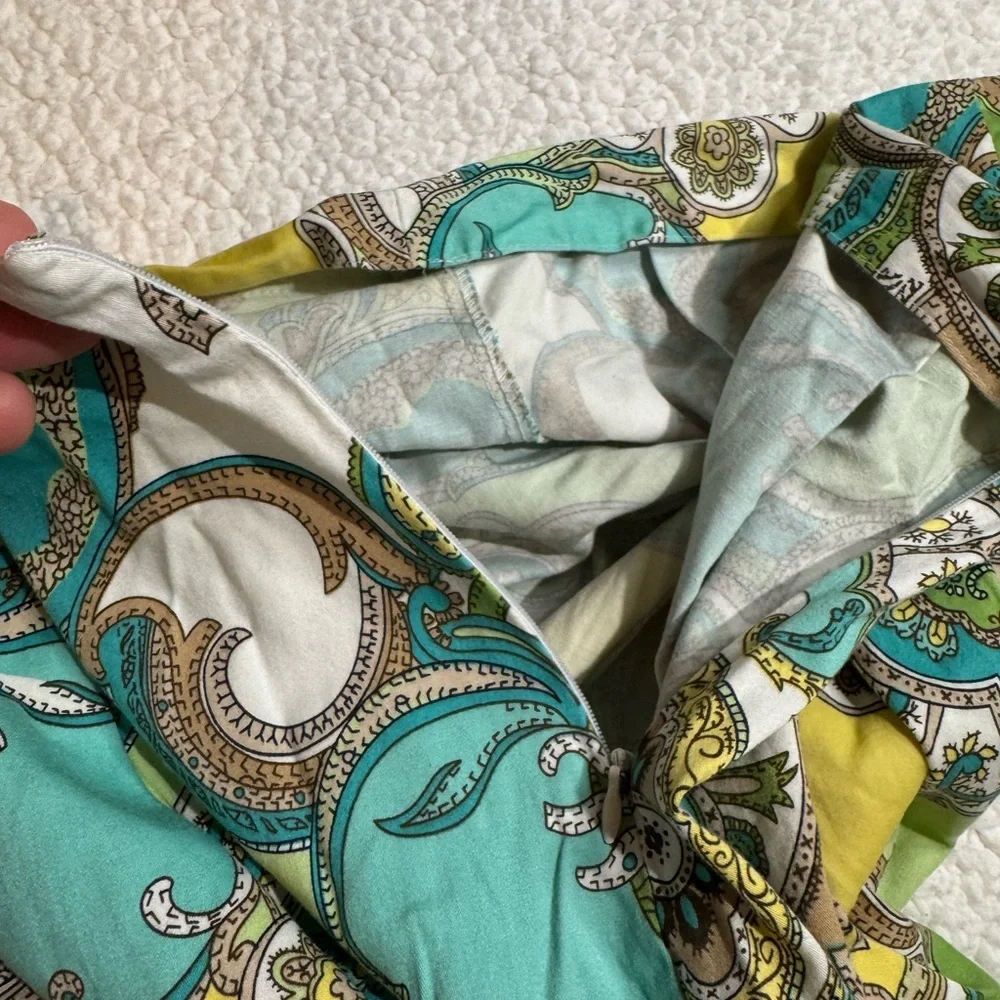 Sunny Leigh Green and Yellow Paisley A-Line Skirt